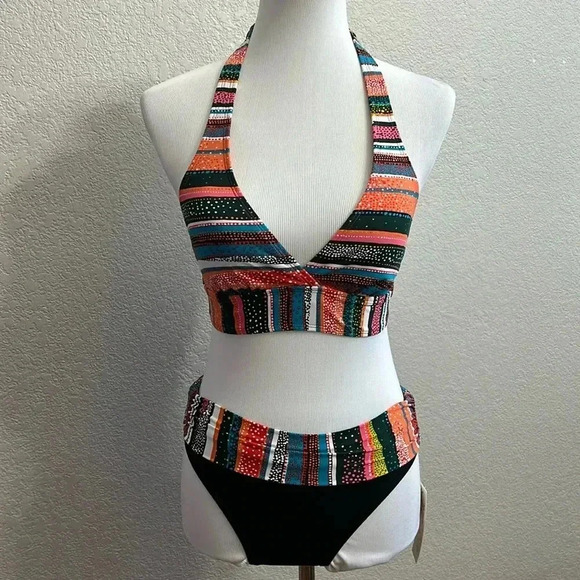 Anne Cole Fold Over Mid-Rise Bikini Swimsuit Set - Picture 1 of 8